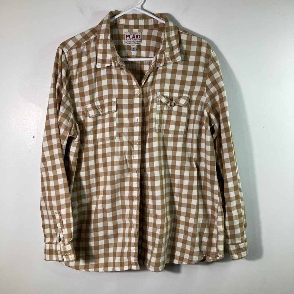 Old Navy Plaid Button Down Shirt Long Sleeve Casual Women's XL Brown White